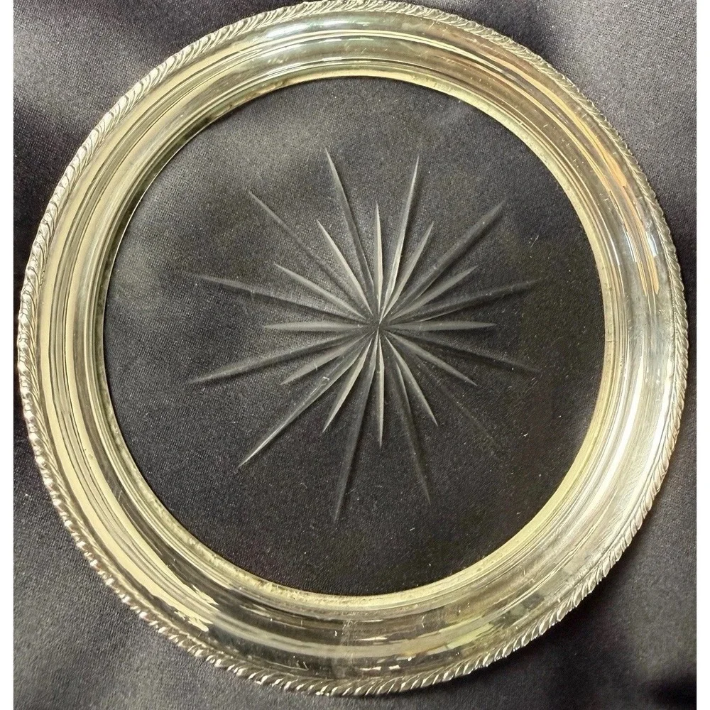 Vintage  MCM Sterling Silver  Wine Coaster Cut Starburst Design Barware